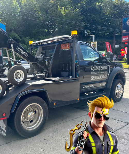 tow truck with mascot